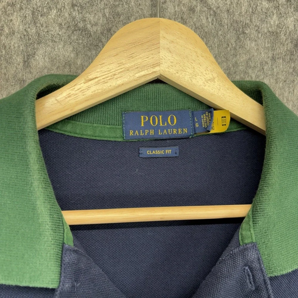 Polo Ralph Lauren Big Pony Shirt Men's Large Classic Fit Blue Yellow Cotton Y2K